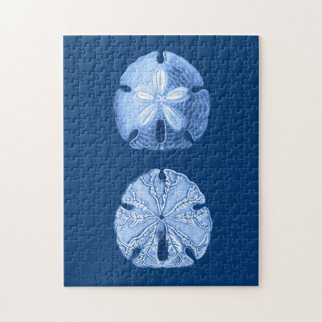 Sand Dollar Sea Life Print, Indigo Blue och White Pussel (Vertikal)