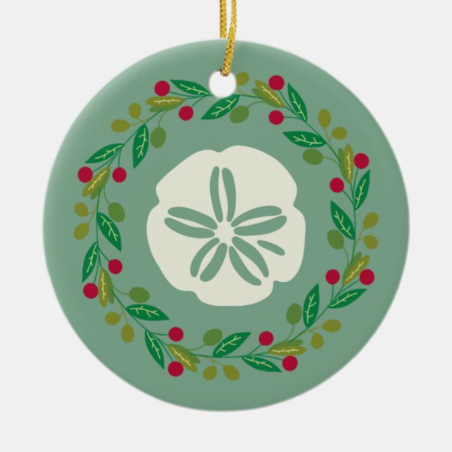 Sand Dollar Seashell Christmas Wreath Julgransprydnad Keramik (Framsidan)