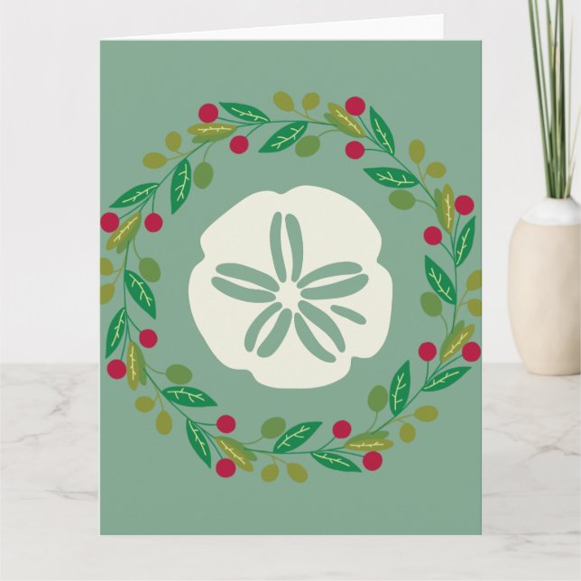 Sand Dollar Seashell Christmas Wreath Kort (Framsida)