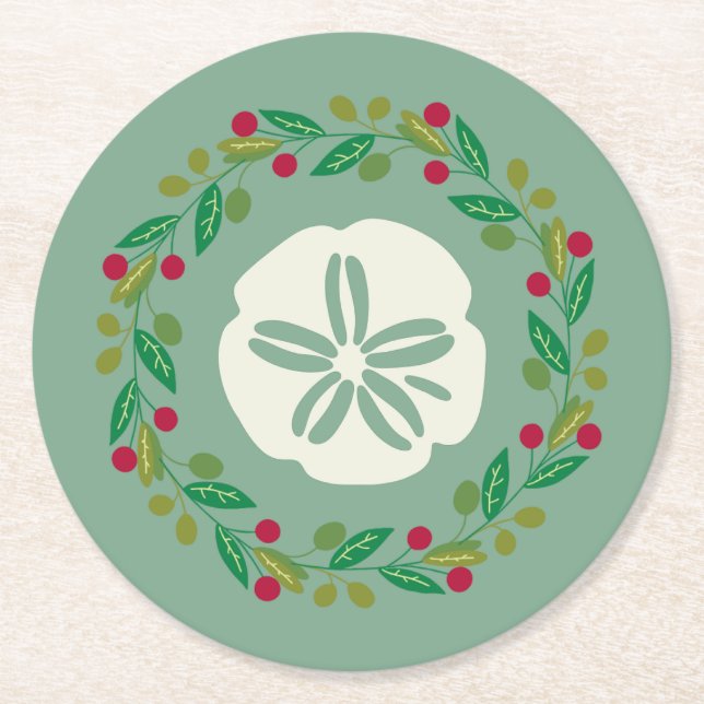 Sand Dollar Seashell-julfransfransfrand Underlägg Papper Rund (Framsidan)