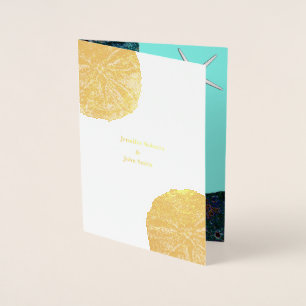 Sand Dollar Seashells Teal Abstrakt Beach Wedding Folierat Kort