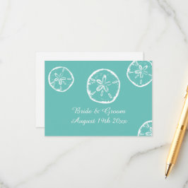 Sand-dollar snäcka teal och vit strandbröllop tilläggskort