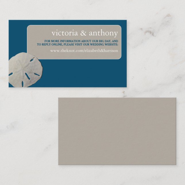 Sand-dollar, webbsida för Ocean Blue Beach Wedding Tilläggskort (Fram/baksida)