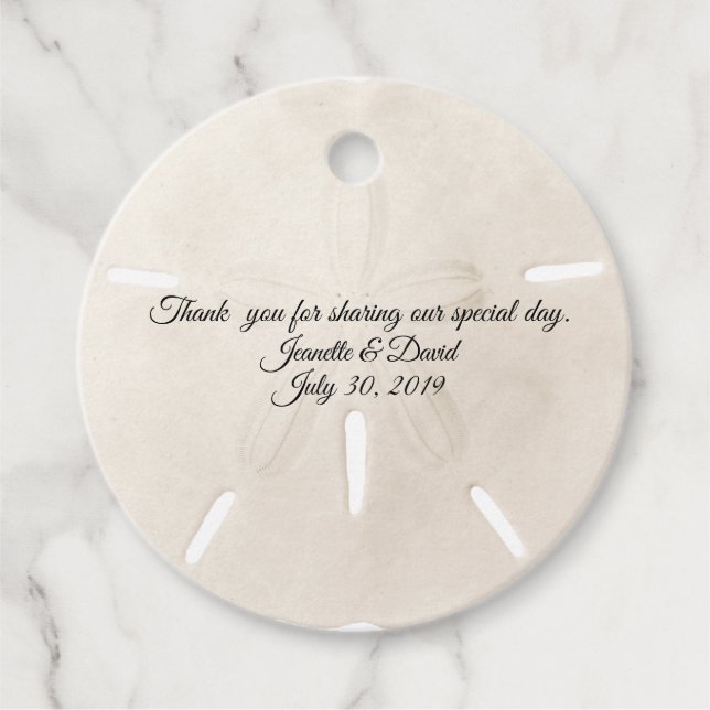 Sand Dollar Wedding Favor Gåvor Etiketter (Framsida)
