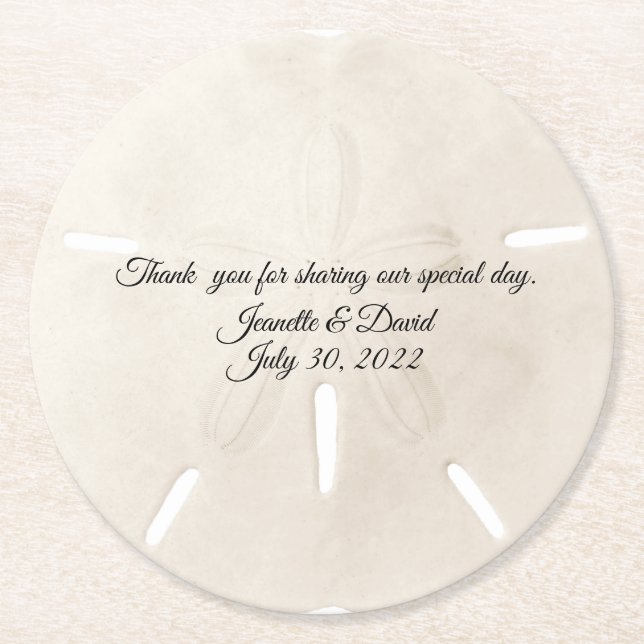 Sand Dollar Wedding Favor Underlägg Papper Rund (Framsidan)