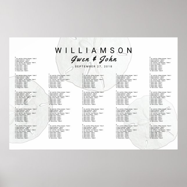 Sand Dollar Wedding Reception Sittschema Poster (Framsidan)