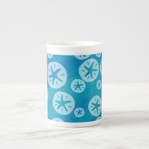 Sand Dollar White och Blue Mönster Benporslin Mugg