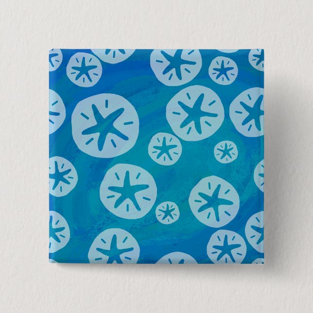 Sand Dollar White och Blue Mönster Knapp (Framsida)
