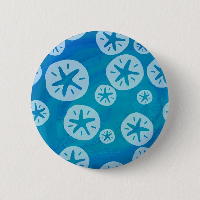 Sand Dollar White och Blue Mönster Knapp (Framsida)
