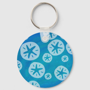 Sand Dollar White och Blue Mönster Nyckelring
