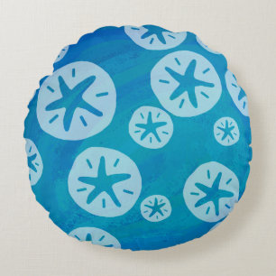 Sand Dollar White och Blue Mönster Rund Kudde
