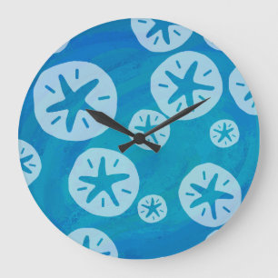 Sand Dollar White och Blue Mönster Stor Klocka