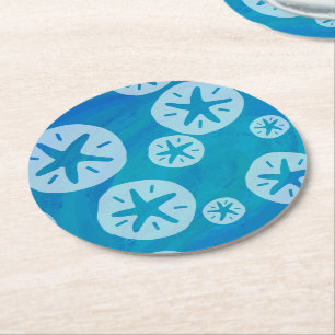 Sand Dollar White och Blue Mönster Underlägg Papper Rund