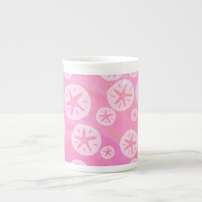 Sand Dollar White och rosa Benporslin Mugg (Framsidan)