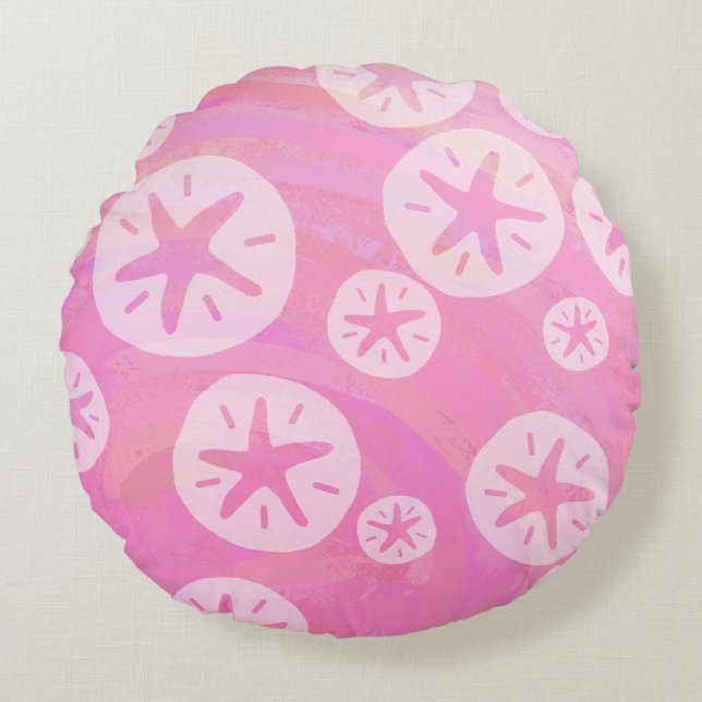 Sand Dollar White och rosa Rund Kudde (Framsidan)