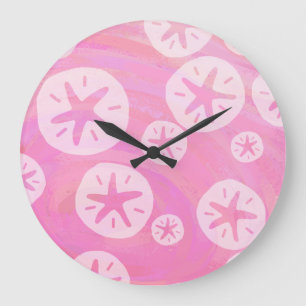 Sand Dollar White och rosa Stor Klocka