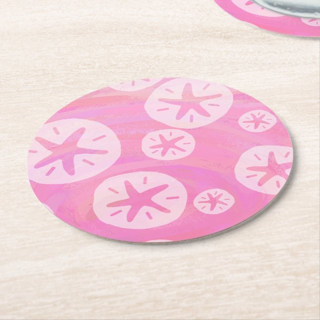 Sand Dollar White och rosa Underlägg Papper Rund (Vinklad)