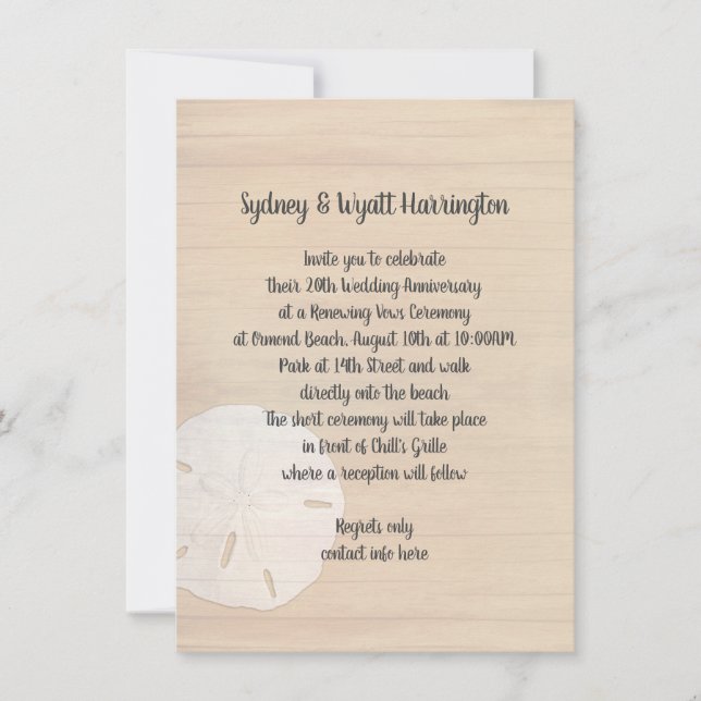 Sand Dollar Wood Beach Vows-annonsdag Inbjudningar (Framsida)