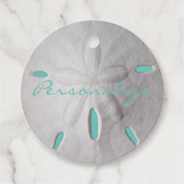 Sand dollarns havsstrandturkos vit sommarturkos gåvor etiketter