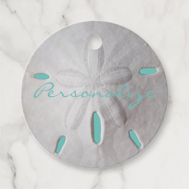 Sand dollarns havsstrandturkos vit sommarturkos gåvor etiketter (Framsida)