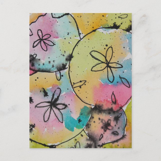 Sand Dollars Akvarell & Bläck Målning Postkort Vykort (Framsida)