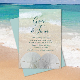 Sand Dollars Beach Scene Giftermål Ceremony Inbjudningar