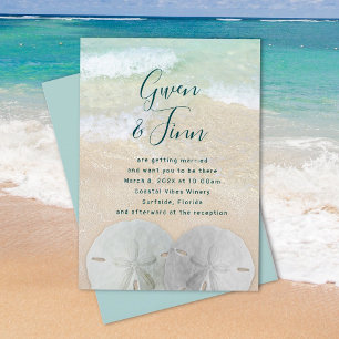 Sand Dollars Beach Scene Giftermål Ceremony Inbjudningar