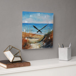 Sand Dunes Ocean Painting Clock Fyrkantig Klocka