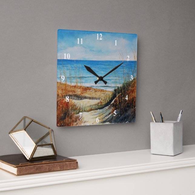 Sand Dunes Ocean Painting Clock Fyrkantig Klocka (Kontor)