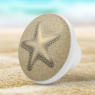 Sand Färgad Guld Starfish Seashell Beach Knopp