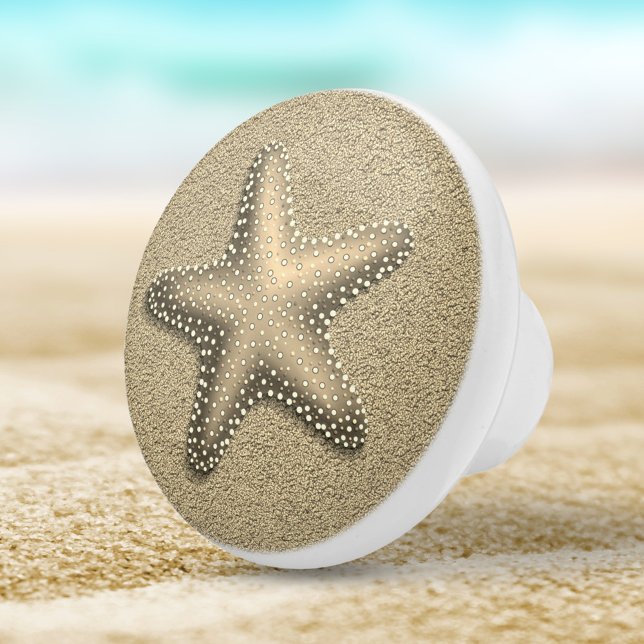 Sand Färgad Guld Starfish Seashell Beach Knopp (Skapare uppladdad)