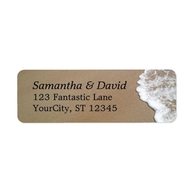 Sand & Foam Beach Photo Bröllop Returadress Etikett (Framsidan)