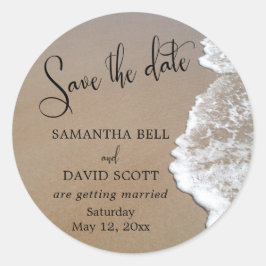 Sand & Foam Beach Photo Save Date 1 Runt Klistermärke