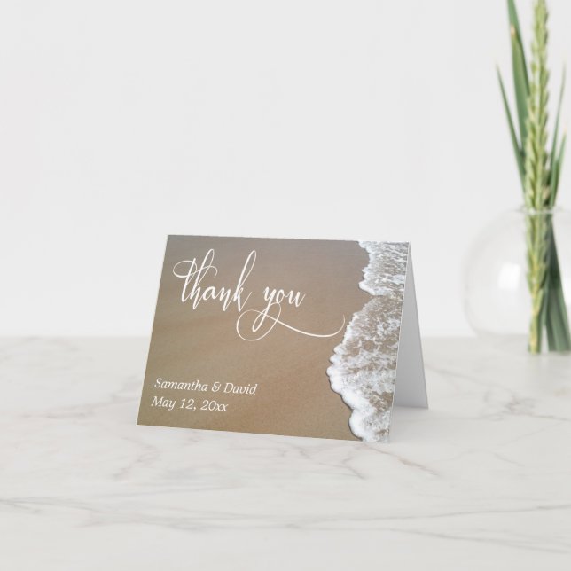 Sand & Foam Beach Wedding Typography Tack 2 Kort (Framsida)