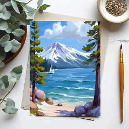 Sand Harbour Beach Sjö Tahoe Painting Vykort