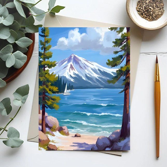 Sand Harbour Beach Sjö Tahoe Painting Vykort (Skapare uppladdad)