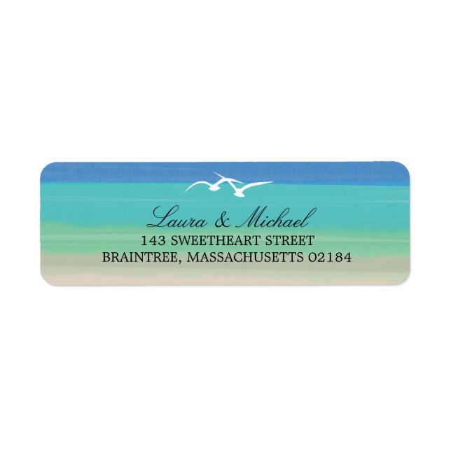 Sand, hav och Fiskmås | RETURADRESS Returadress Etikett (Framsidan)