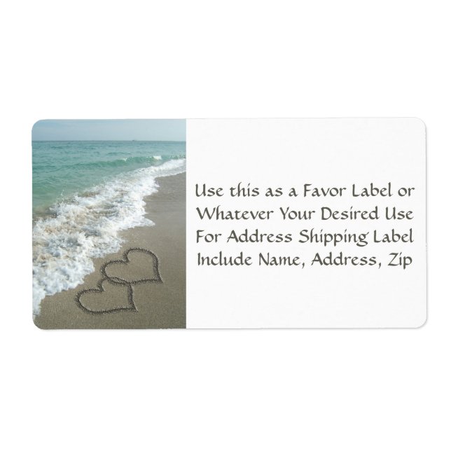 Sand Hearearts on the Beach Favor or or Mail Label Fraktsedel (Framsidan)