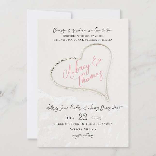 Sand Heart Beach Wedding Inbjudningar (Framsida)