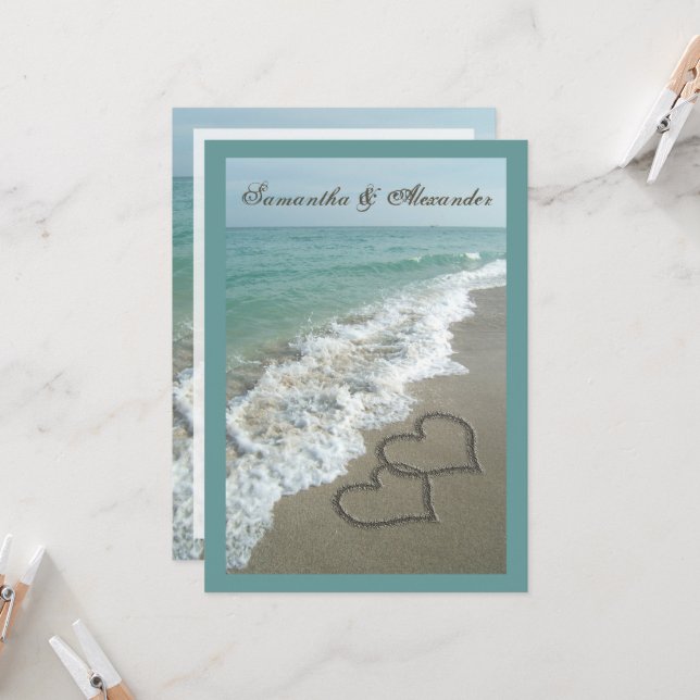 Sand Hearts~ Beach Destination Wedding Investigati Inbjudningar (Fram/Back In Situ)