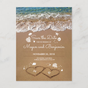 Sand Hearts Beach Summer Save Date Meddelande Vykort