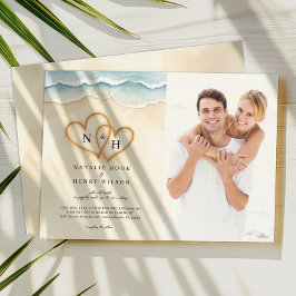 Sand Hearts Beach Wedding Photo Investigge Inbjudningar