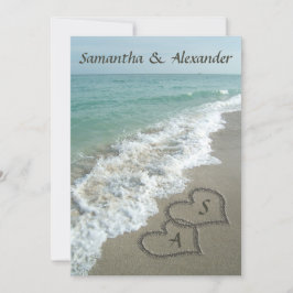 Sand Hearts Initialer, Beach Destination Wedding Inbjudningar
