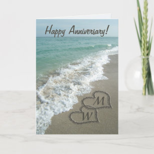 Sand Hearts on Beach Personlig Anibröllopsdag Kort