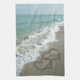 Sand Hearts on the Beach Kökshandduk