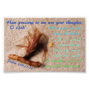 Sand med Psalm139:17 - 18 Fototryck