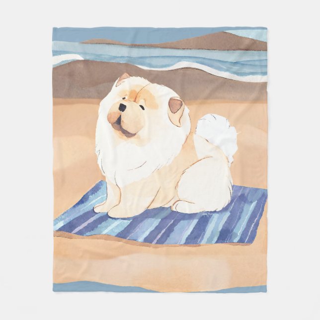 SAND N'SEA Cream Chow Chow hund strandfilt Fleecefilt (Framsidan)