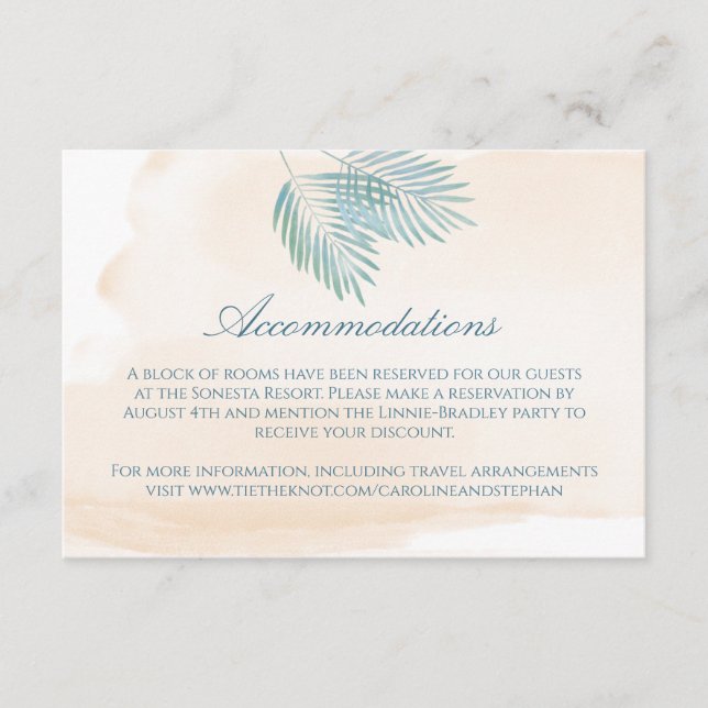 Sand och Handflatan Beach Wedding Tilläggskort (Framsida)