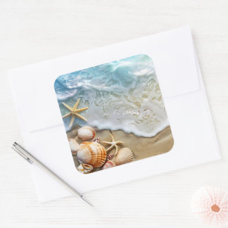Sand och hav fyrkantigt klistermärke