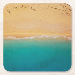 Sand- och Sea Shoreline från ovan Underlägg Papper Kvadrat